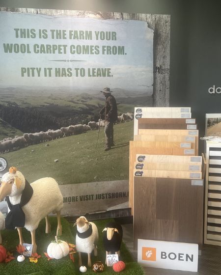 Dominion Rug & Home showroom display, where wool carpets come from